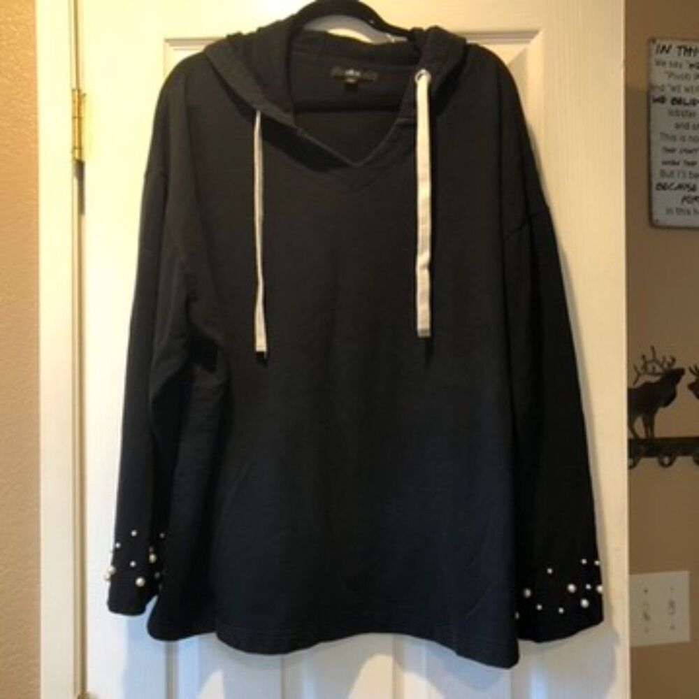 Ellos Women's Hoodie Pearl Cuffs Sweatshirt Sz 2X 26/28 Pullover Preppy City